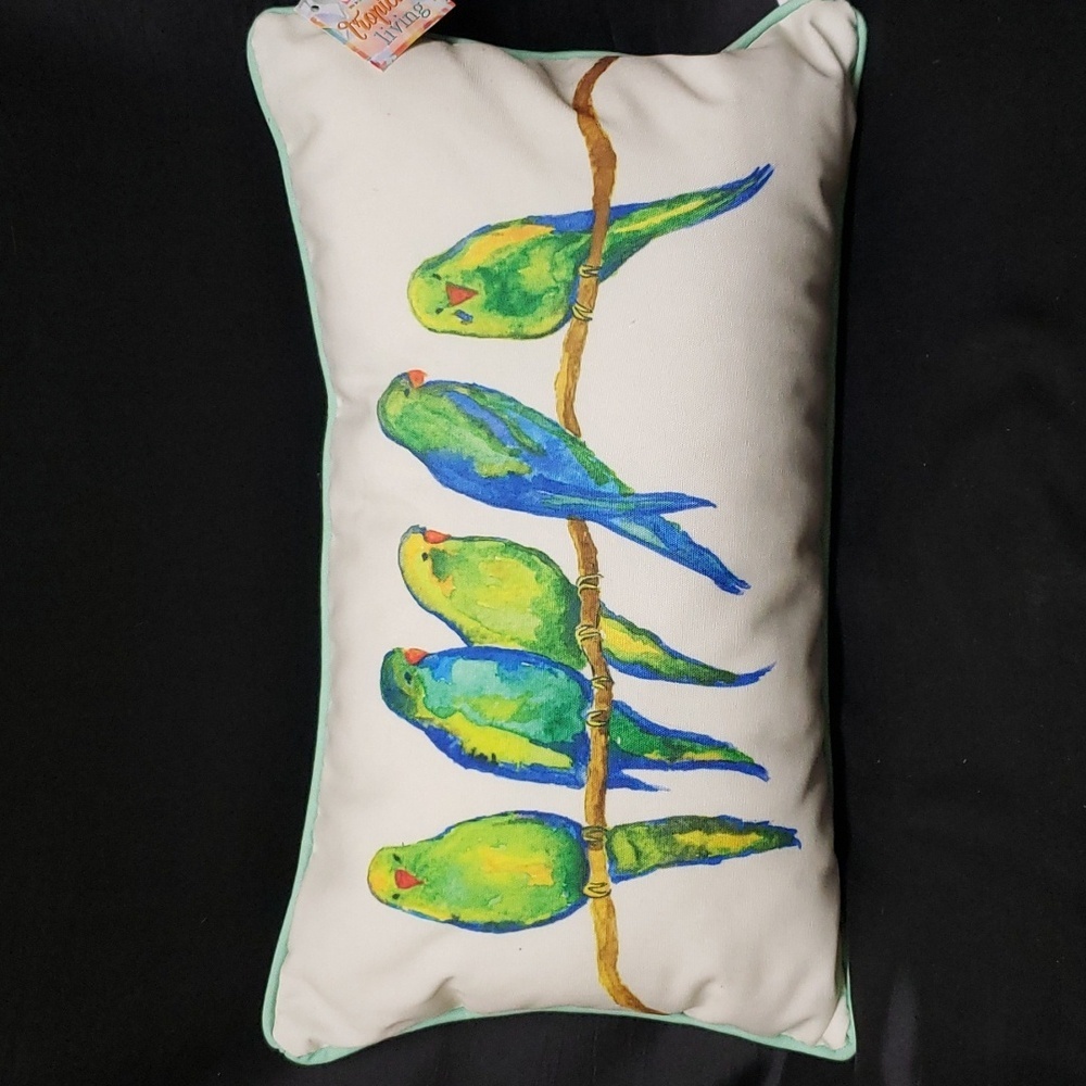 Dennis East Tropical Living Colorful Parakeets on Branch Pillow